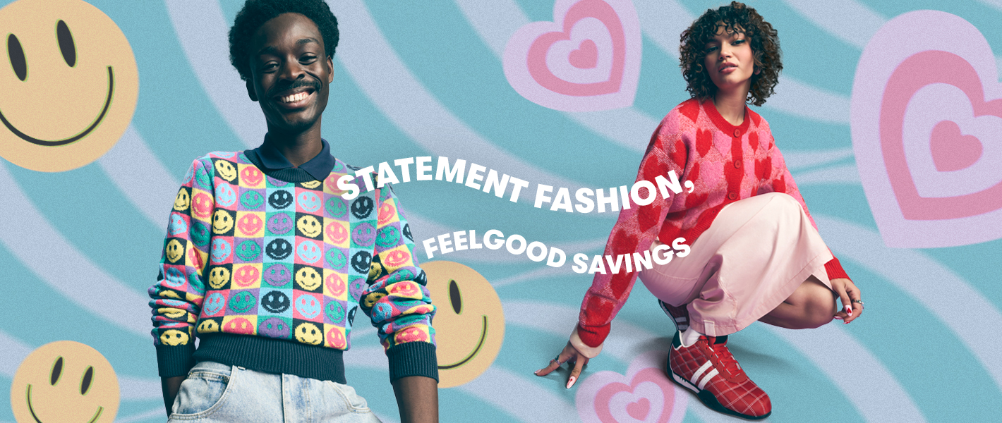 Bold and bright fashion and accessories, including jumpers, bags, trousers and activewear with fun motifs